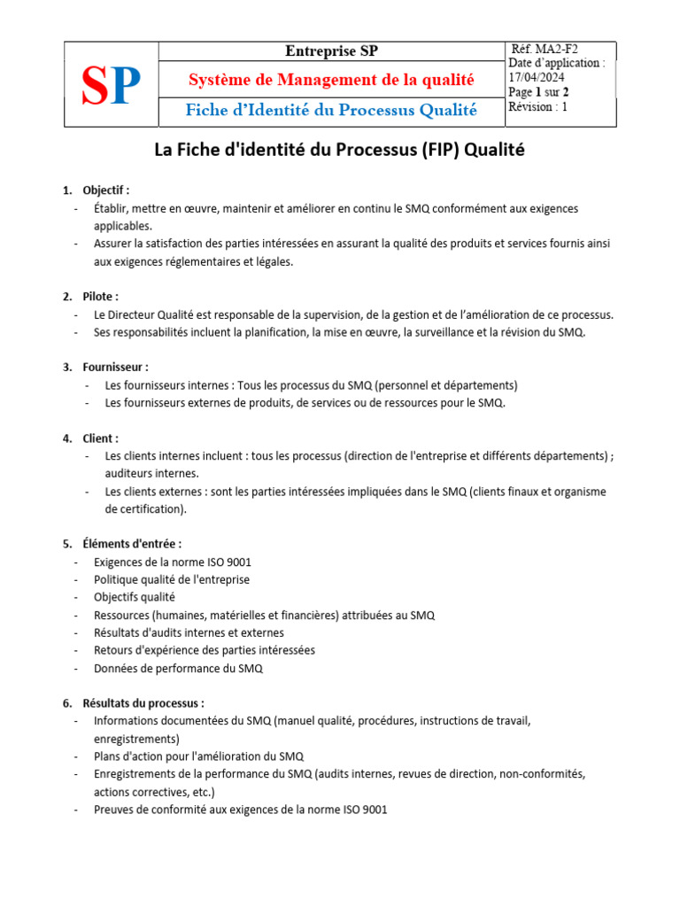 FIP Qualité Va80 - 240423 | PDF
