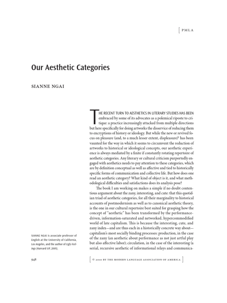 Ngai Aesthetic Categories PMLA | PDF | Aesthetics | Immanuel Kant