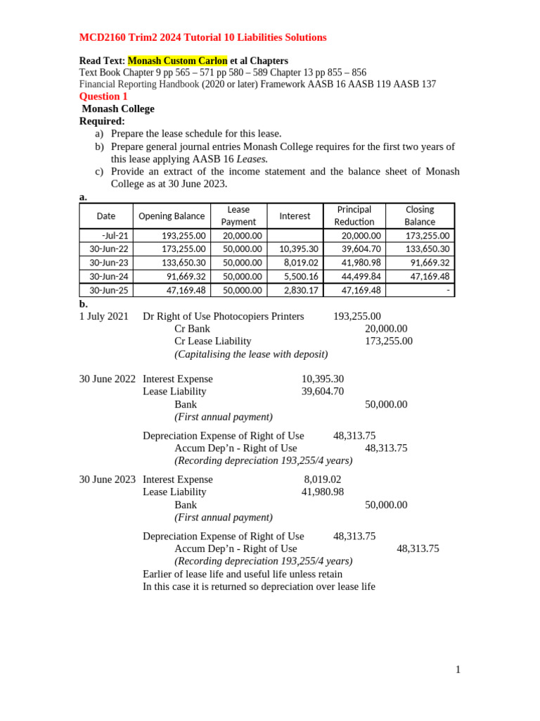 J MCD2160 Trim2 2024 Tutorial 10 Liability Solutions | PDF