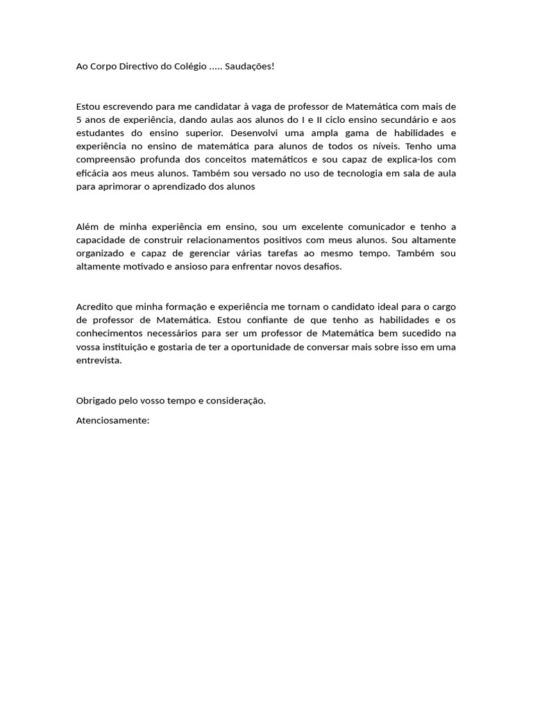 Carta de apresenta o modelo pdf