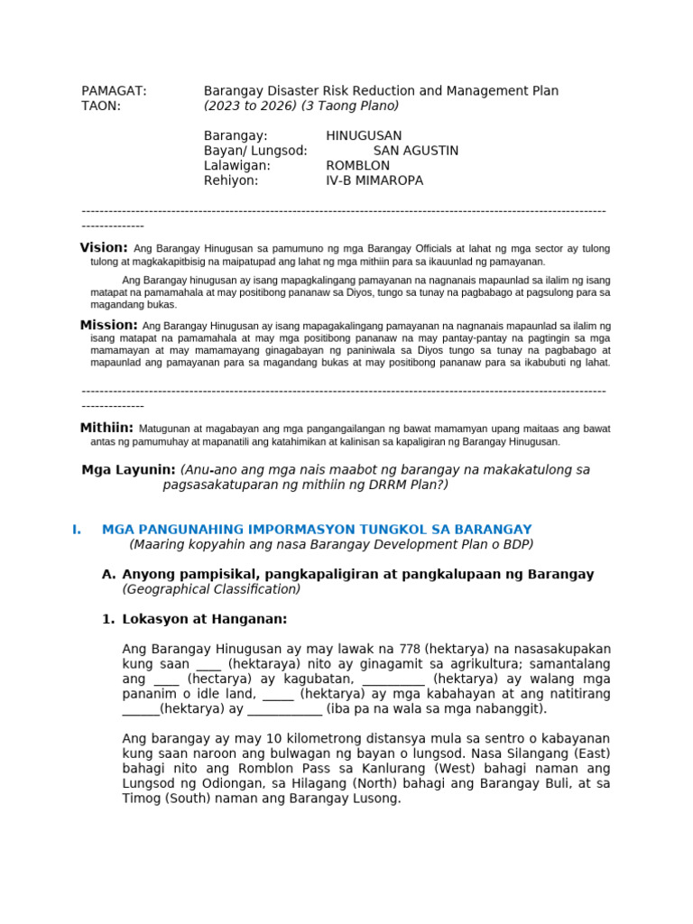 BDRRM Plan Template Filipino | PDF