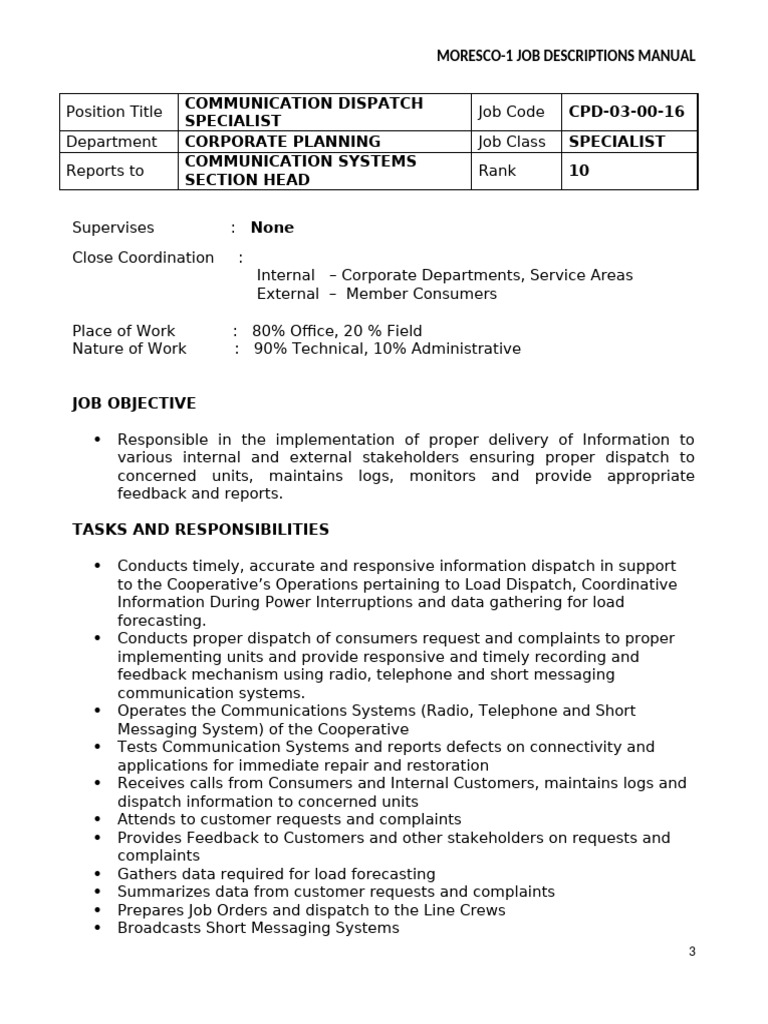 Communication Dispatch Specialist | PDF