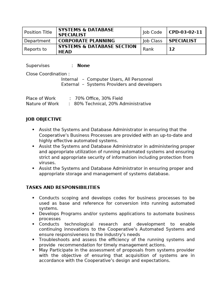 Systems & Database Specialist | PDF