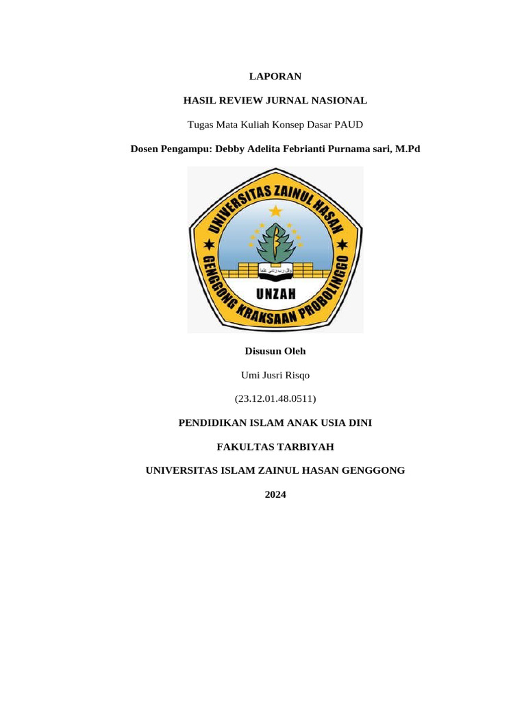 LAPORAN HASIL REVIEW JURNAL Konsep Dasar PAUD UMI JUSRI RISQO | PDF