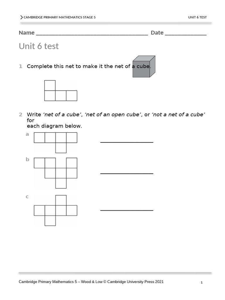 Prim Maths 5 2ed TR Unit 6 Test | PDF