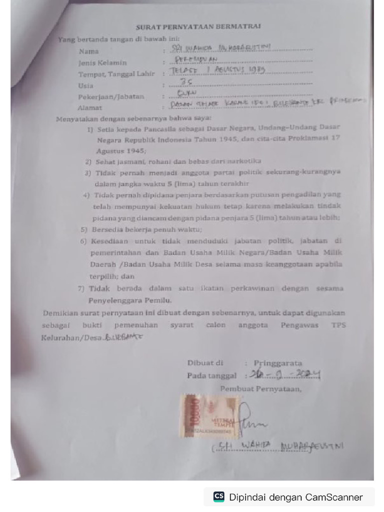 Surat Pernyataan Bermaterai | PDF