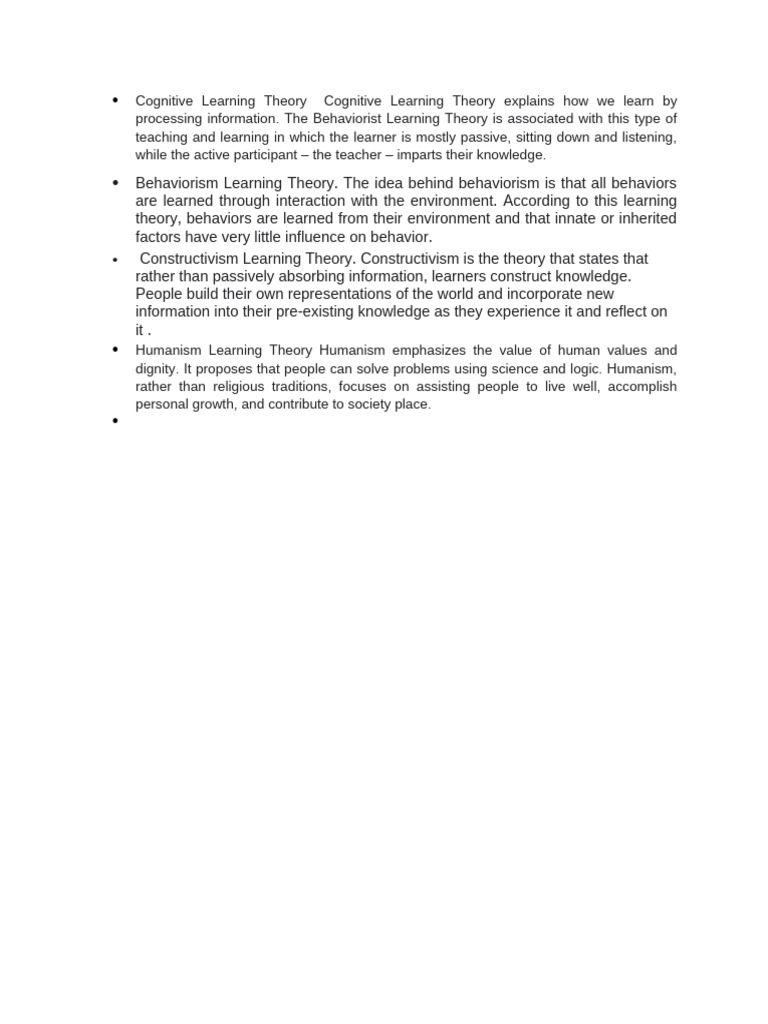 Cognitive learning theory cognitive learning theory explains how we