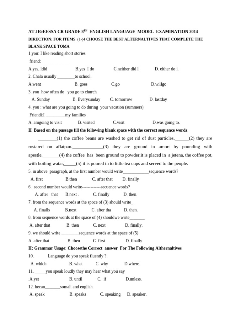 At Jigeessa CR Grade 8 English Language Model Examination 2014 | PDF ...