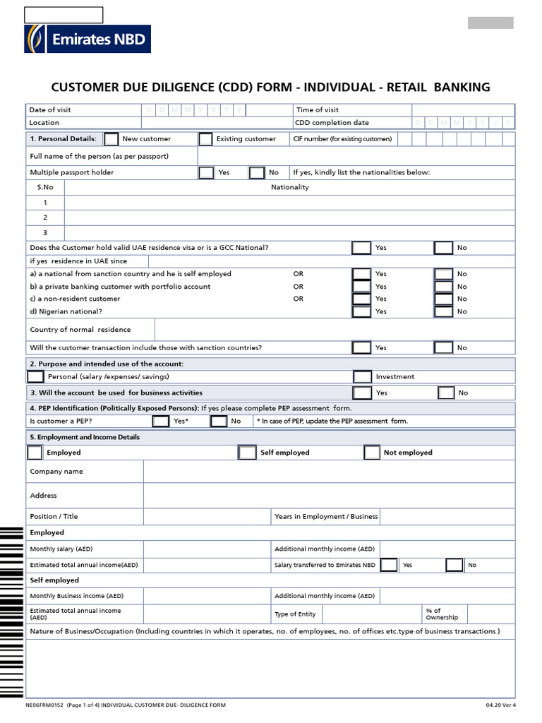 Individual Customer Due Diligence Form | PDF | Banks | Finance & Money ...