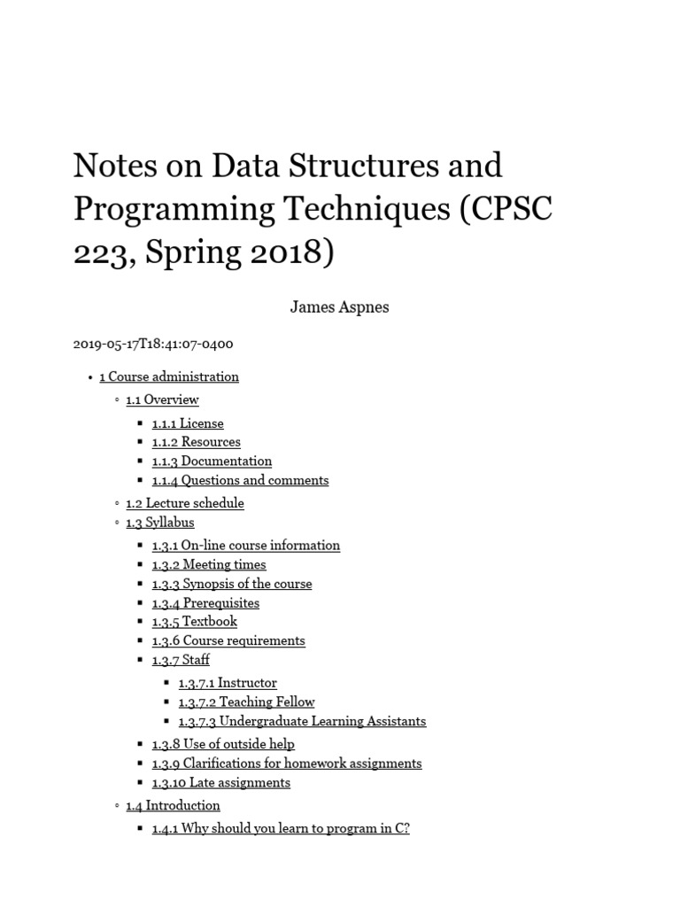 Notes on Data Structures | PDF