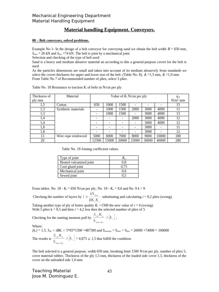 08 Belt Conveyors, Solved Problems | PDF