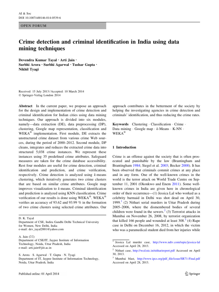 Crime Detection and Criminal Identification in India Using Data Mining ...