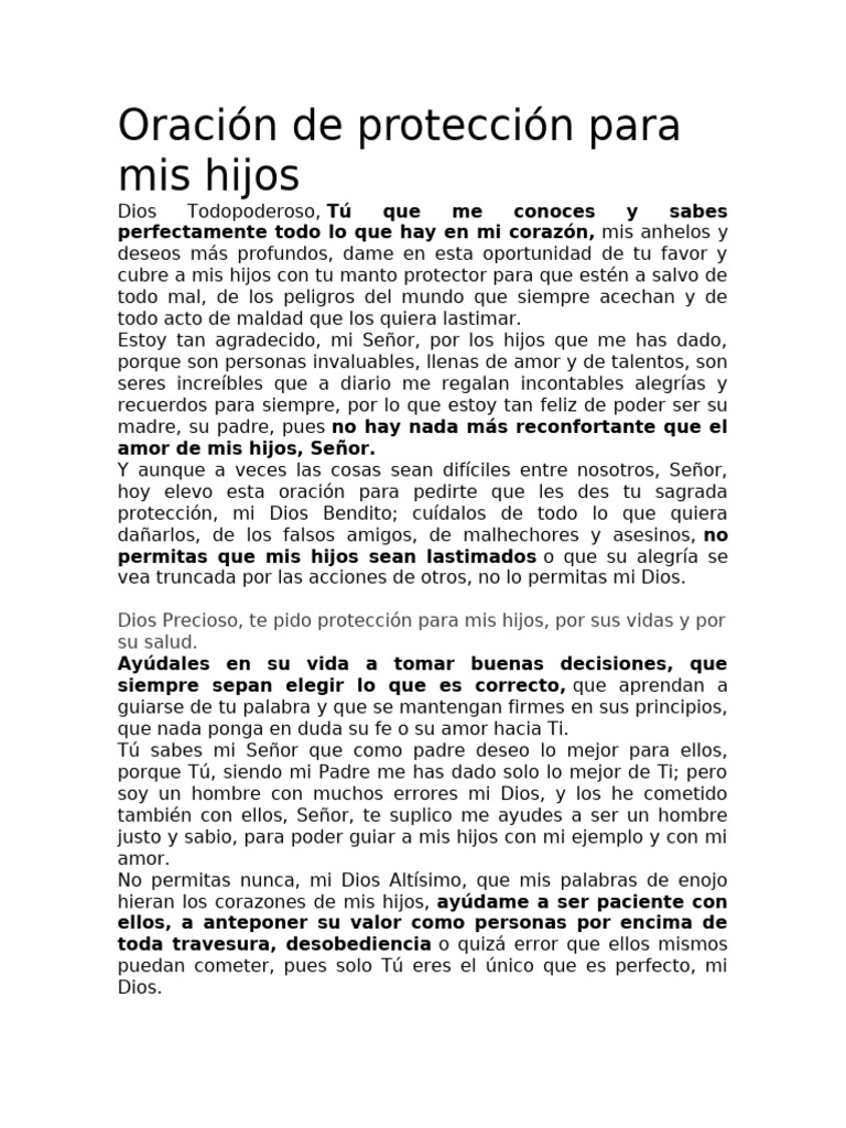 Oración de Protección para Mis Hijos | PDF