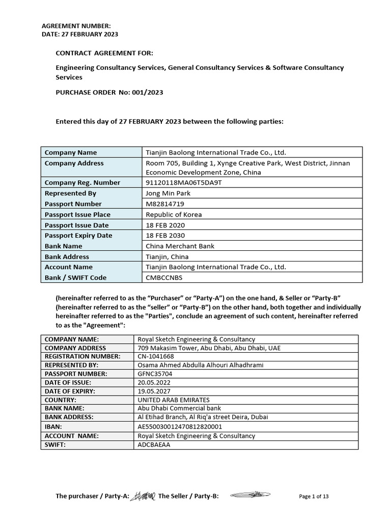 Contract Agreement Document Draft - Tianjin-1 | PDF