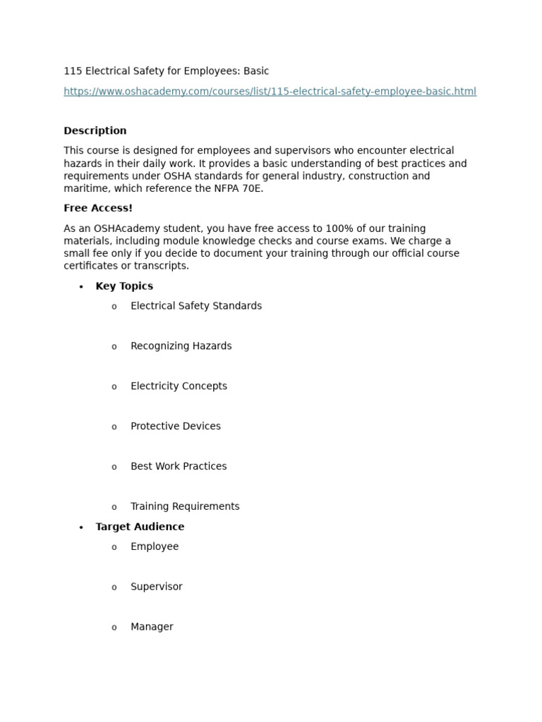 115 Electrical Safety For Employees | PDF