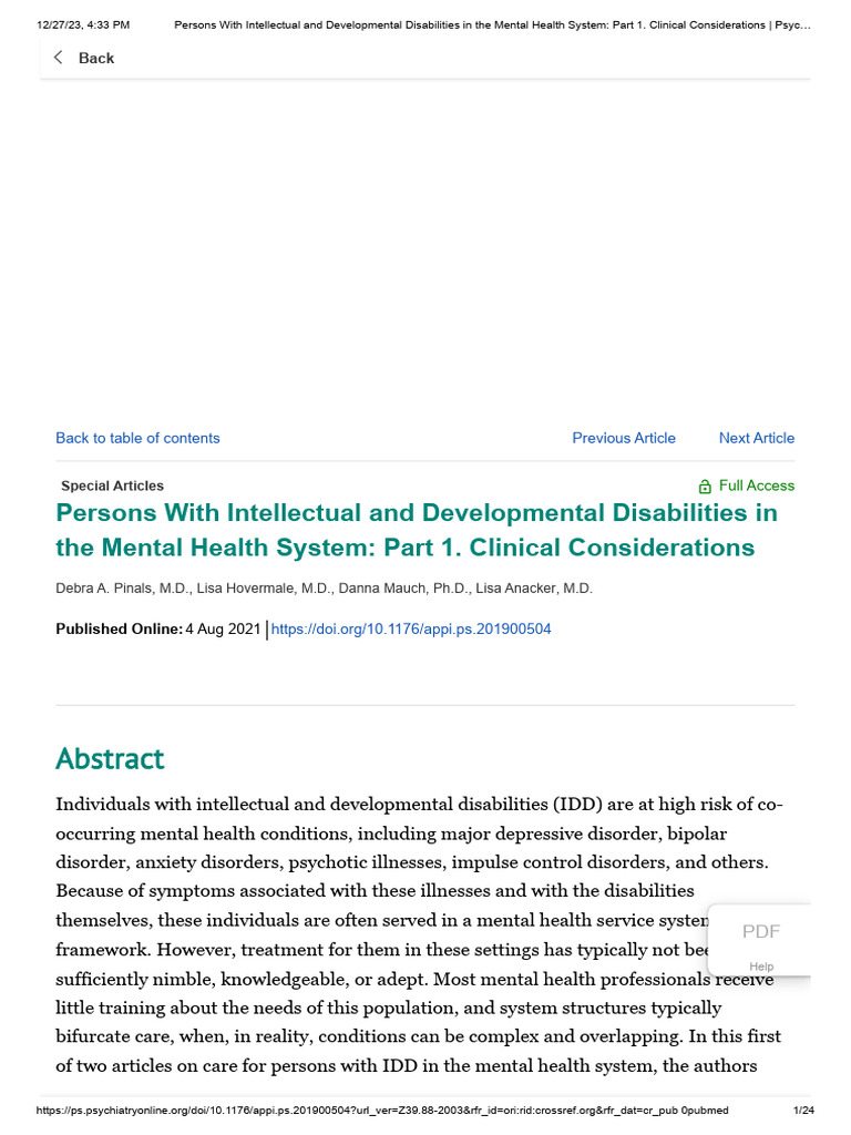 Persons With Intellectual and Developmental Disabilities in The Mental ...
