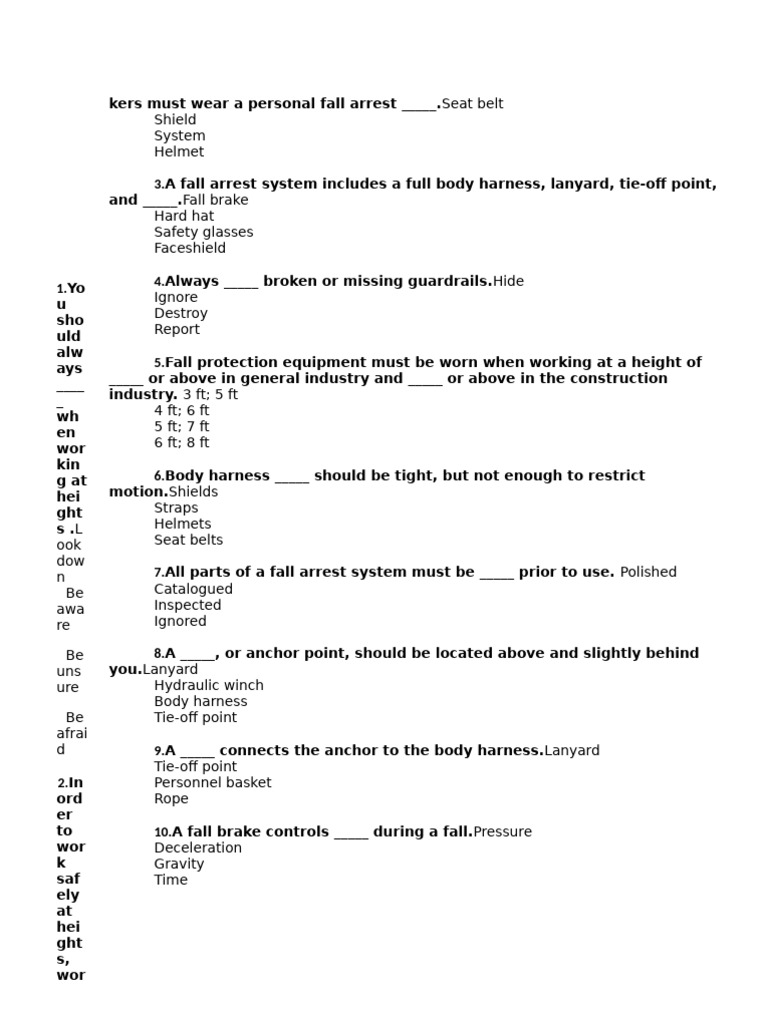 2015 02 Fall Protection Test and Answer Key | PDF