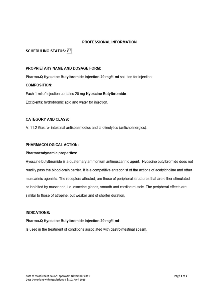 Hyoscine Butylbromide Injection Dosage | PDF | Clinical Medicine ...