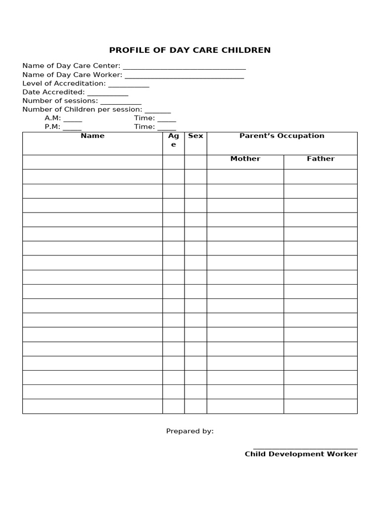 Profile of Day Care Children | PDF