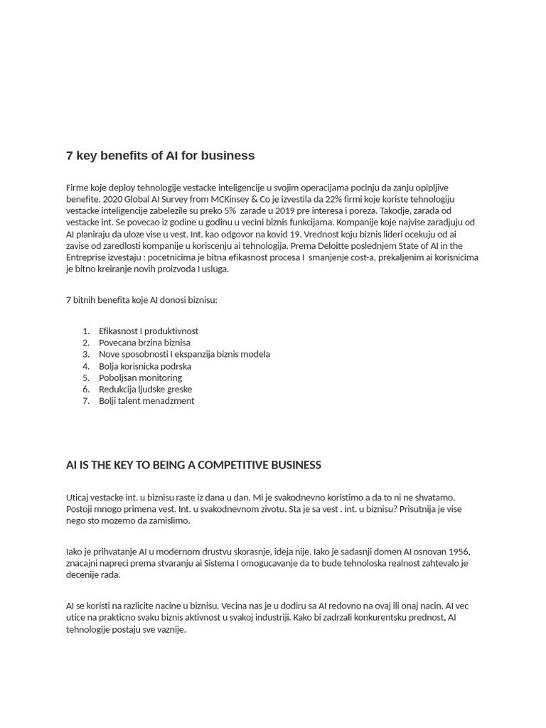 7 Key Benefits of AI For Business | PDF