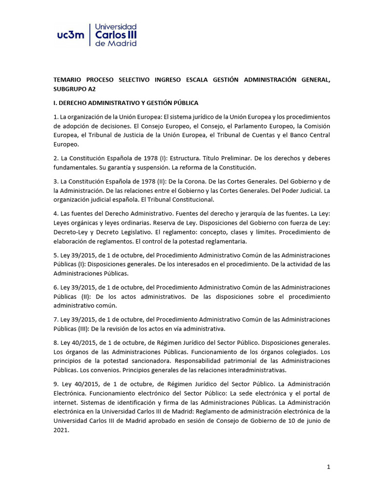 Temario Proceso Selectivo Escala de Gestión Administración General ...
