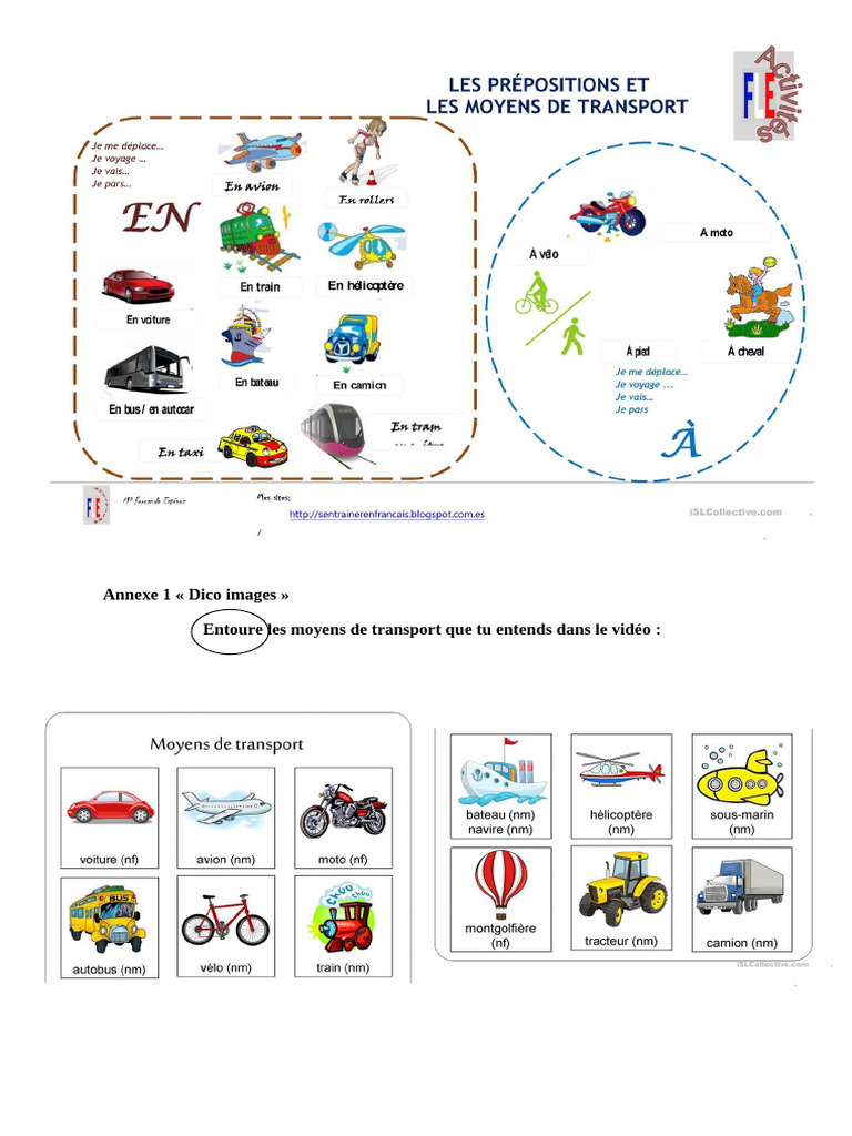 Moyens de transport : activités et exercices | PDF
