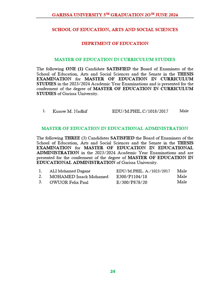 GaU 5th Graduation List | PDF | Titles | Academic Degree