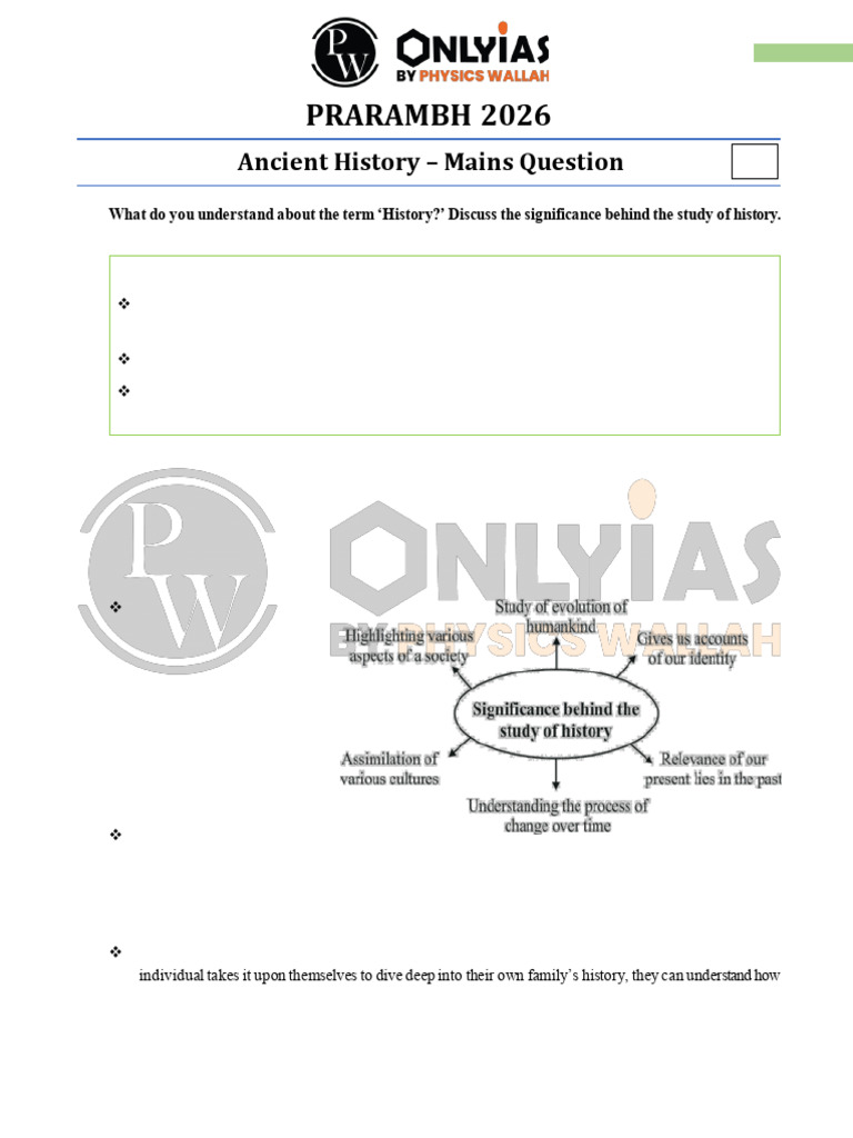 Ancient History 01 - Mains Question - UPSC Prarambh 2026 - (History) | PDF