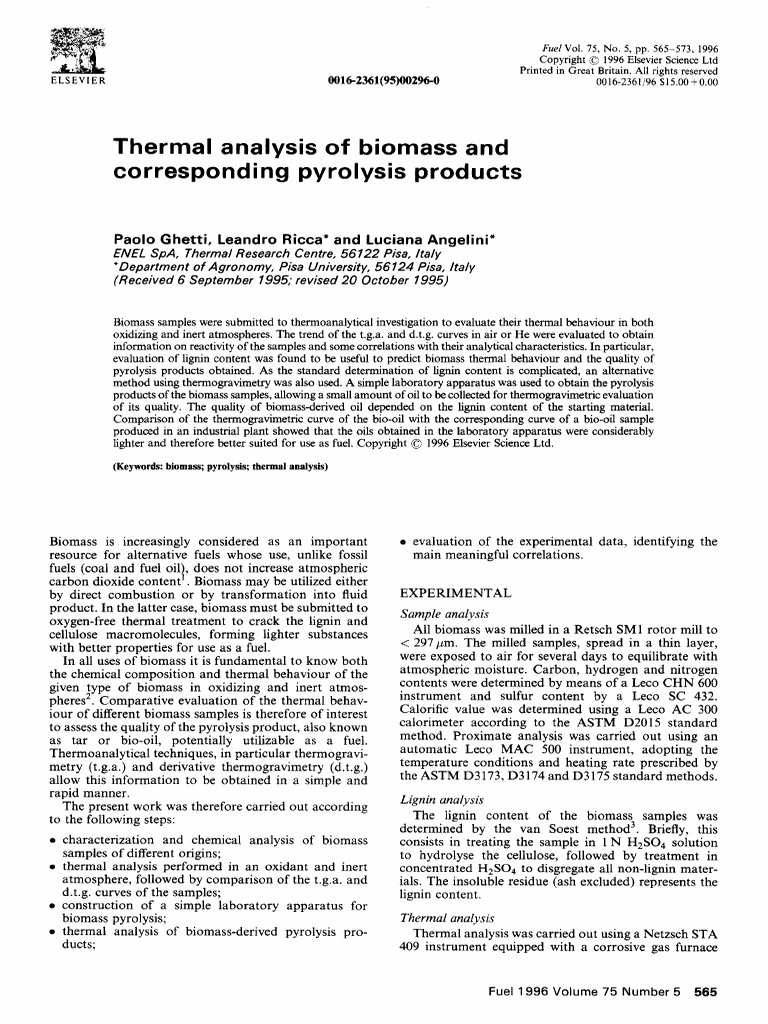 Thermal Analysis of Biomass and Corresponding Pyrolysis Products | PDF ...