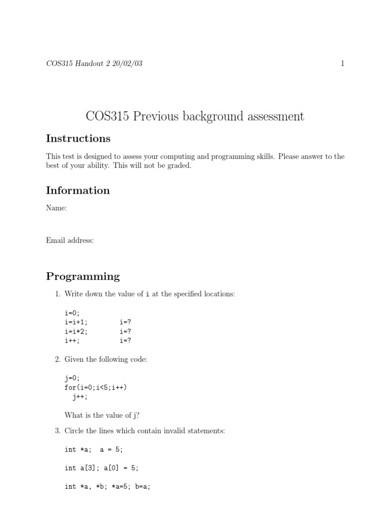 COS315 Previous Background Assessment: Instructions | PDF | Computers