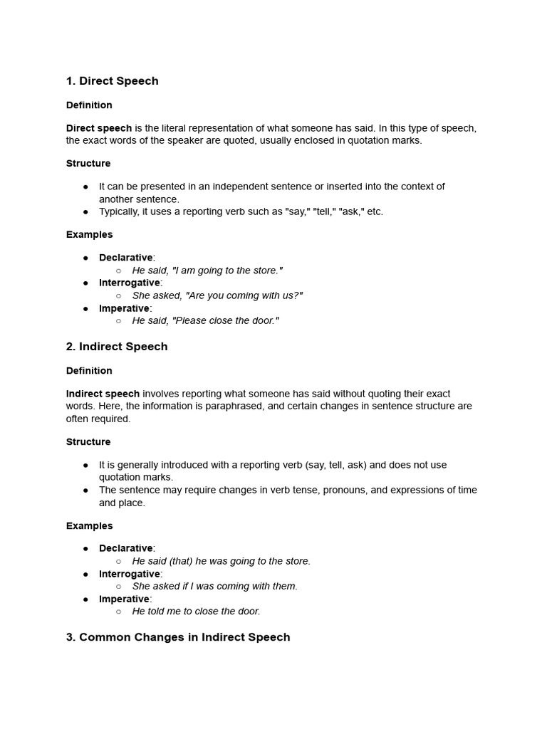 Direct and Indirect Speech | PDF | Question | Semantic Units