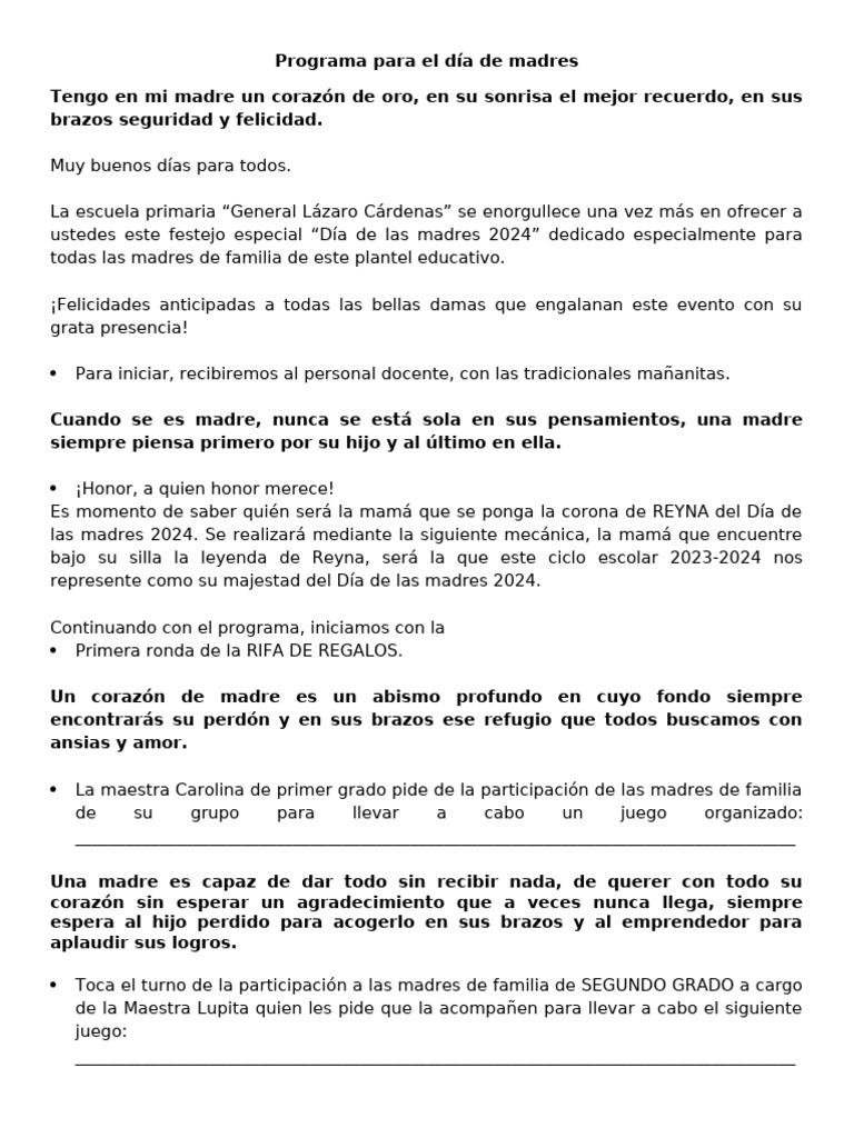 Programa Día de Las Madres 2024 | PDF