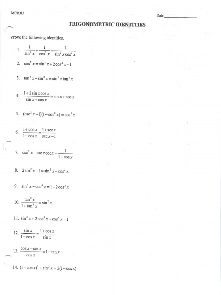 Trig Identities Worksheet | PDF