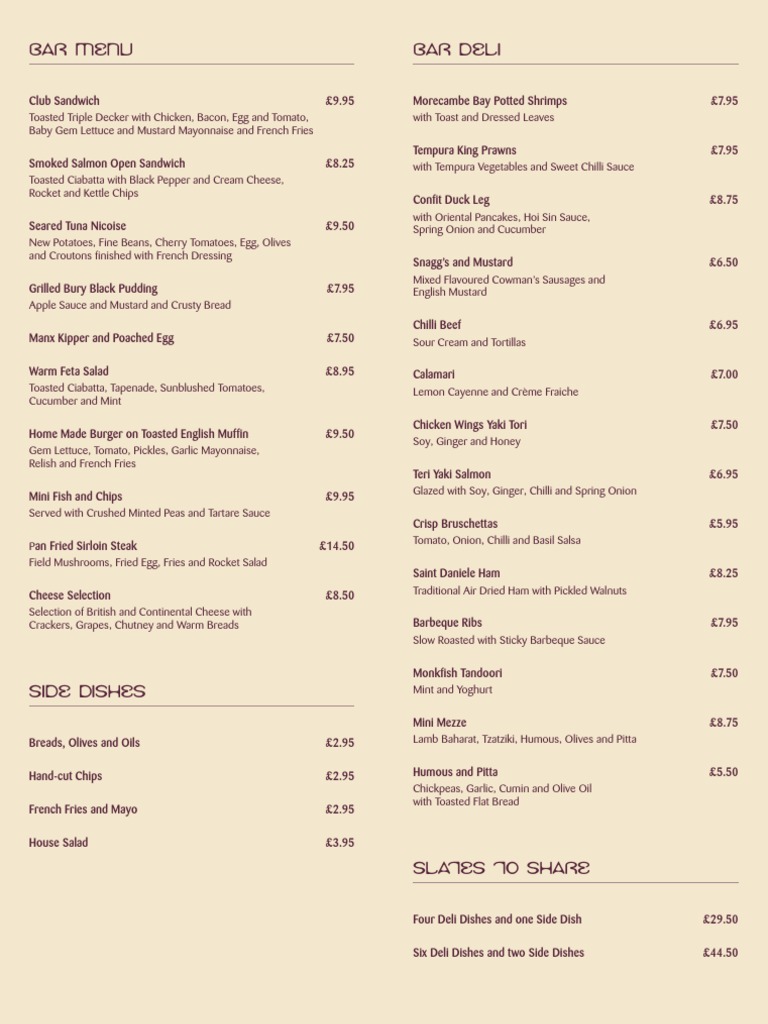 Bar Deli Bar Menu PDF