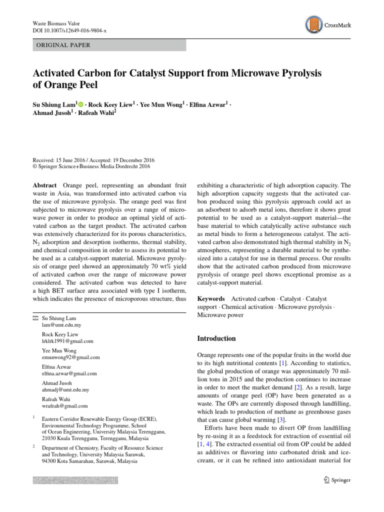 Activated Carbon For Catalyst Support From Microwave Pyrolysis of ...