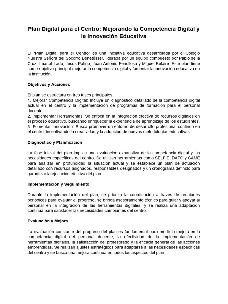 Plan Digital Del Centro | PDF