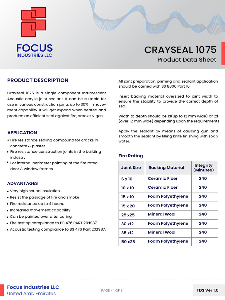 Crayseal 1075: Fire-Resistant Sealant | PDF | Disclaimer | Legal Liability