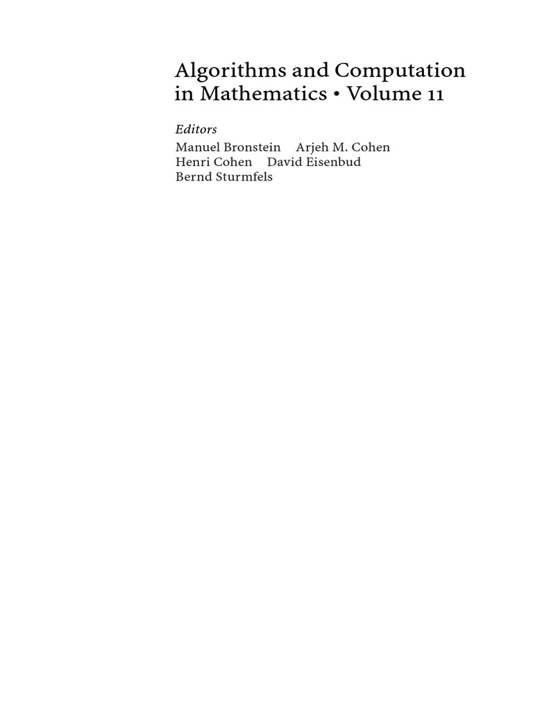 In Mathematics - Volume 11 Algorithms and Computation: Editors | PDF