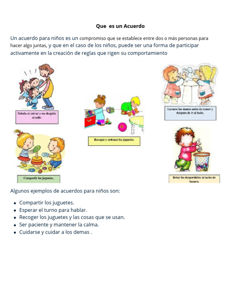 Un Acuerdo para Niños Es Un Compromiso Que Se Establece Entre Dos o Más ...