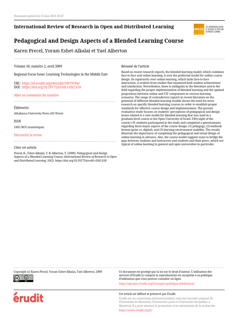 Pedagogical and Design Aspects of A Blended Learning Course | PDF