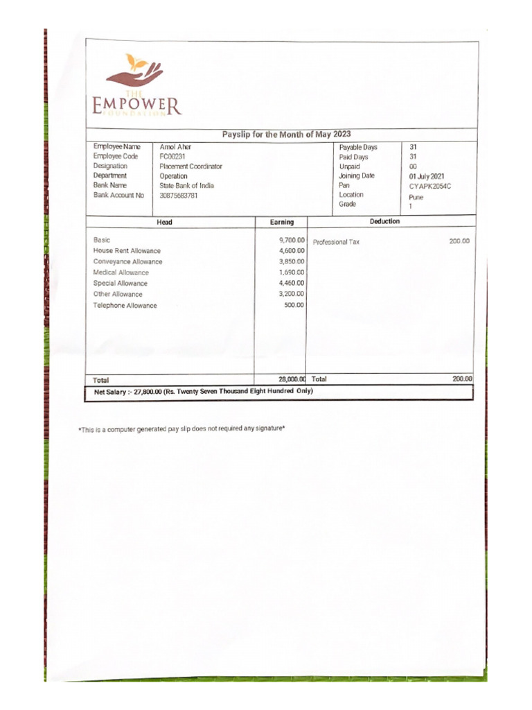 Payslip May 2023 PDF
