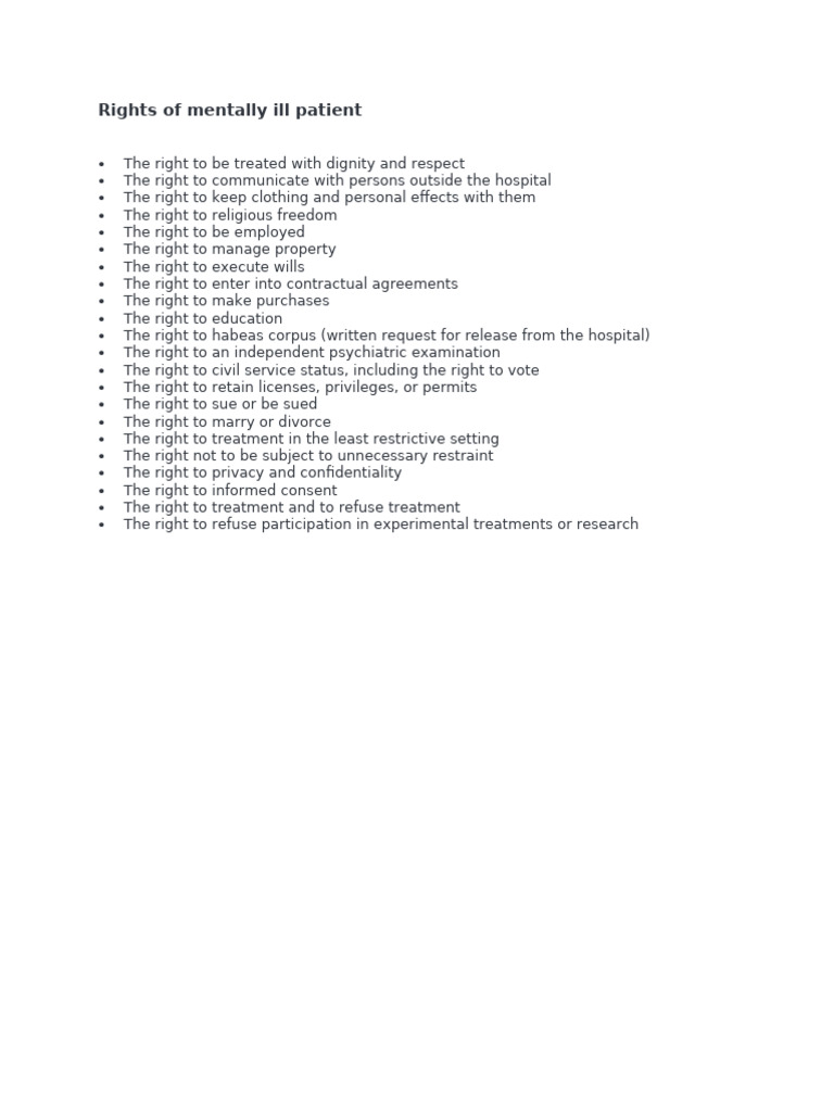 Rights of Mentally Ill Patient | PDF