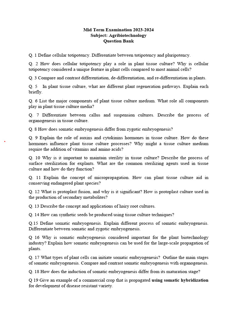 Agri Bio QB Mid Sem | PDF