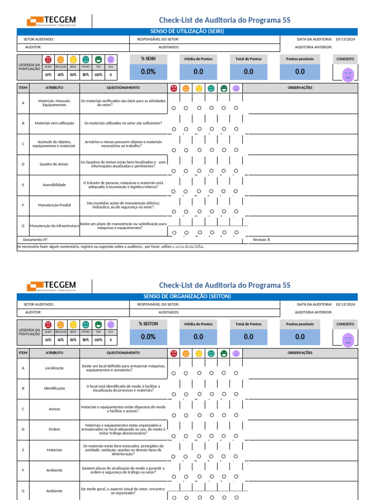 Check List Auditoria 5S - TECGEM 2021 - Rev 08 | PDF