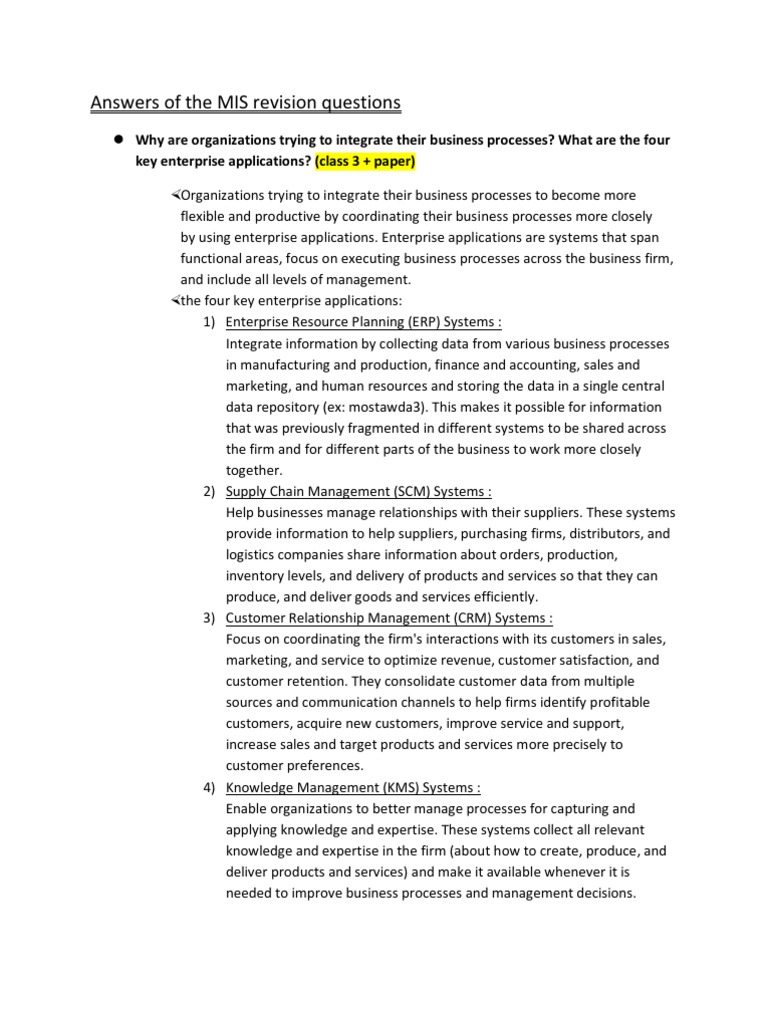 MIS Revision Questions | PDF | Supply Chain | Supply Chain Management