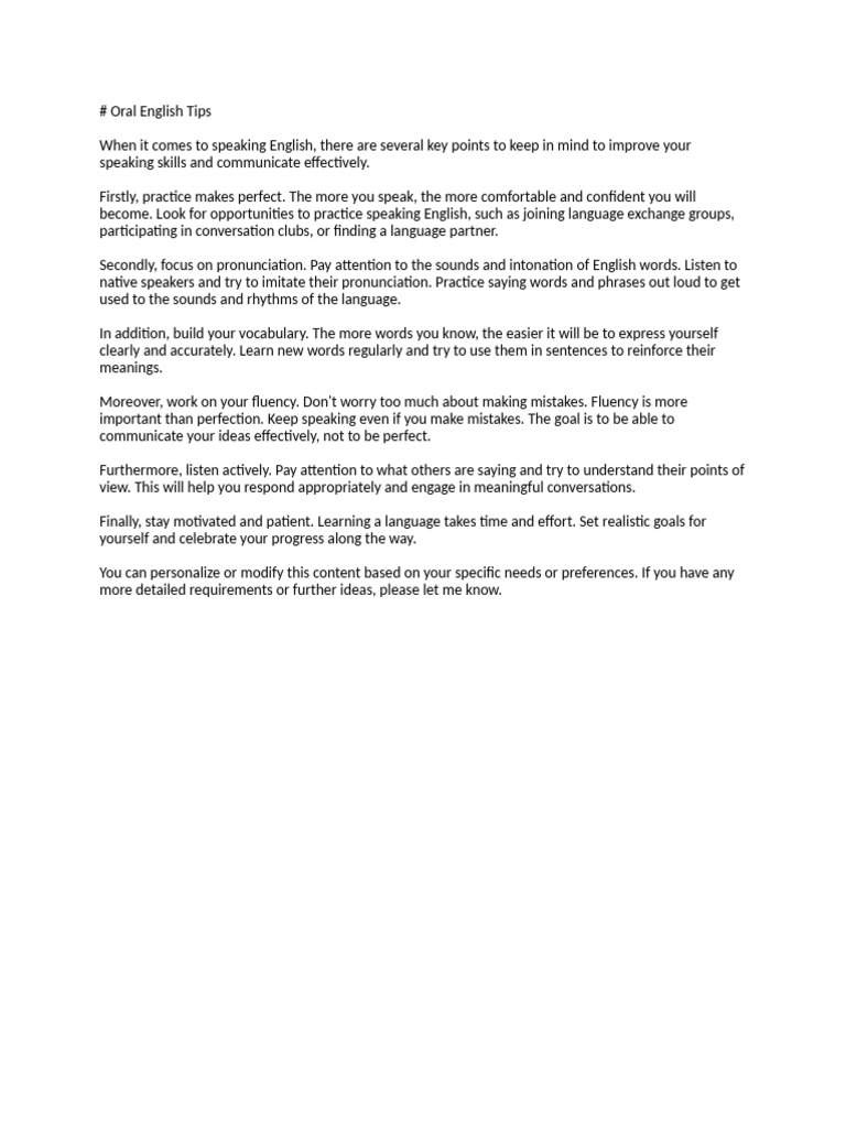 Oral English Tips Pdf Career Growth Language Arts Discipline