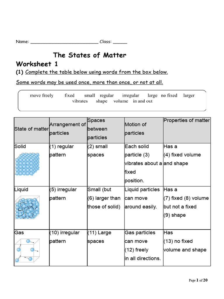 2.1 Kinetic Theory Worksheet 1 | PDF