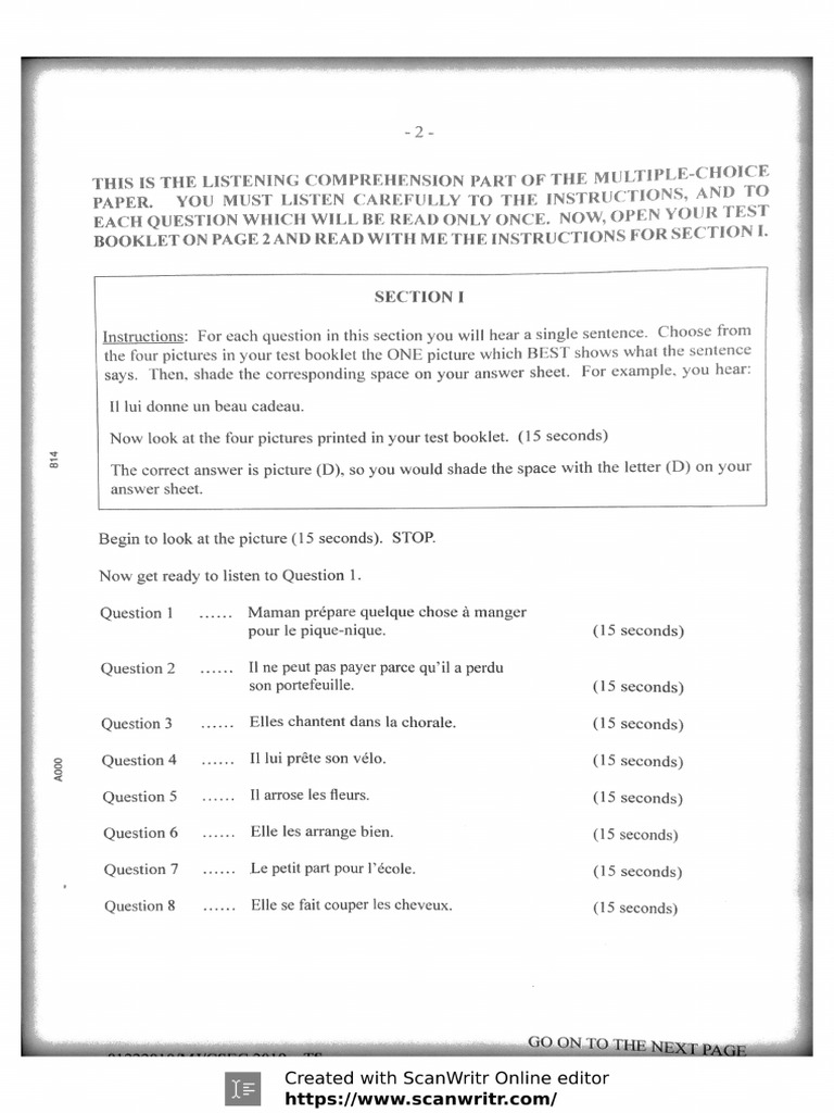 CSEC French June 2019 P1 (Teacher's Script) | PDF