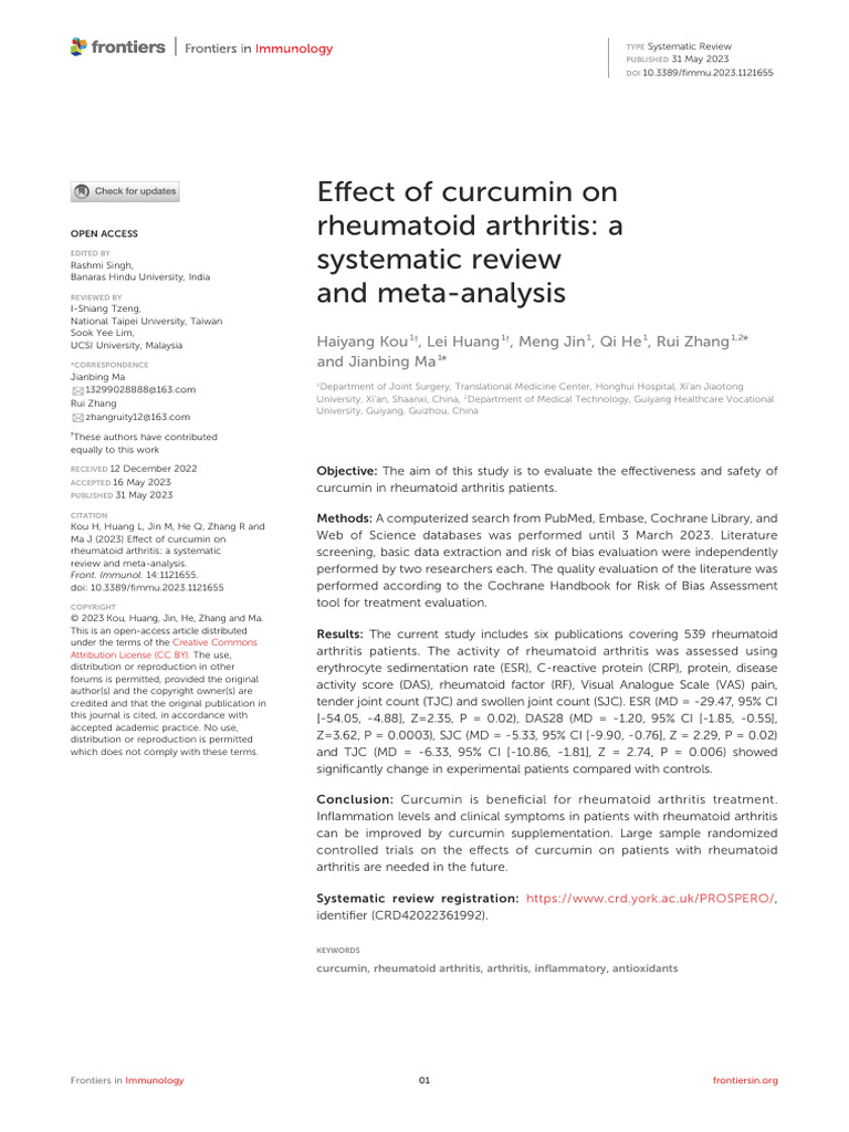 Effect of Curcumin On Rheumatoid Arthritis A Syste | PDF