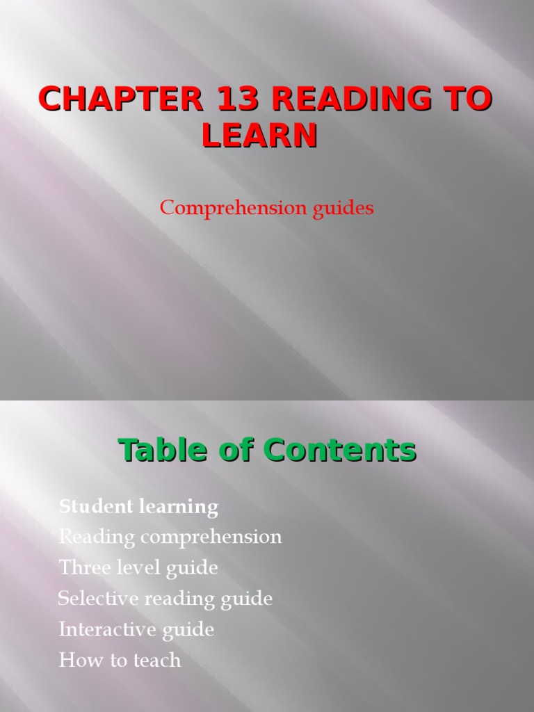 Chapter 13 Reading To Learn | PDF | Reading Comprehension | Teaching